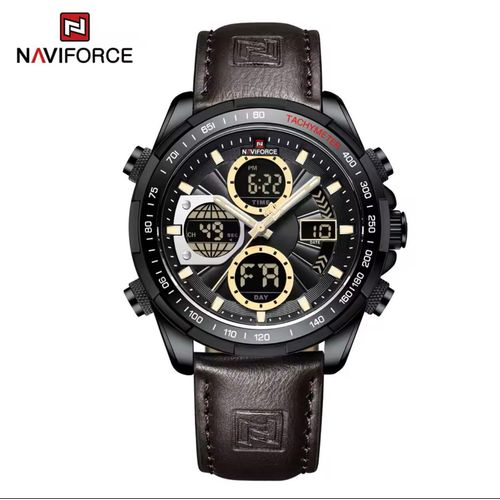 Luxury NAVIFORCE Men NF9197 Leather Watch – Dual Time Display, Water Resistant & Stylish Design