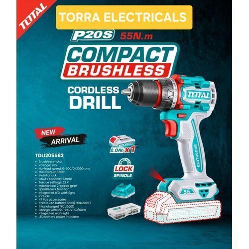 Cordless Drill 20V 55N.m Impact Drill Rechargeable Battery Powered Brushless Hammer Drill with Battery & Chargert