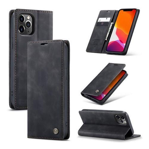 Caseme Phone Case For Wallet Retro Black Suede Leather Flip Case For IPhone 12 Pro