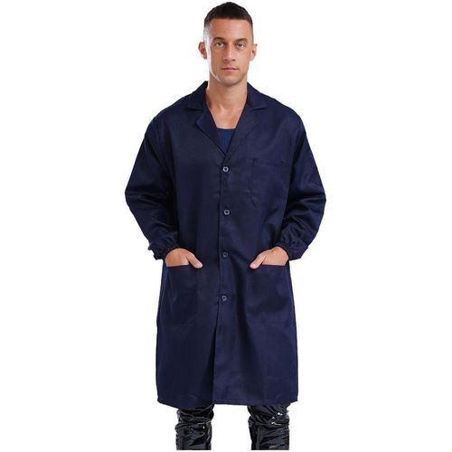 Unisex Navy Blue Lab Coat Long Sleeve Button Front Medical Coat with Pockets for Doctors Nurses Students Industrial Workwear Kenya dustcoat