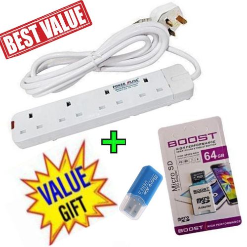 HOME BEST 4WAY POWER EXTENSION WITH LONG CABLE +FREE 64GB MEMORY CARD +MEMORY CARD READER