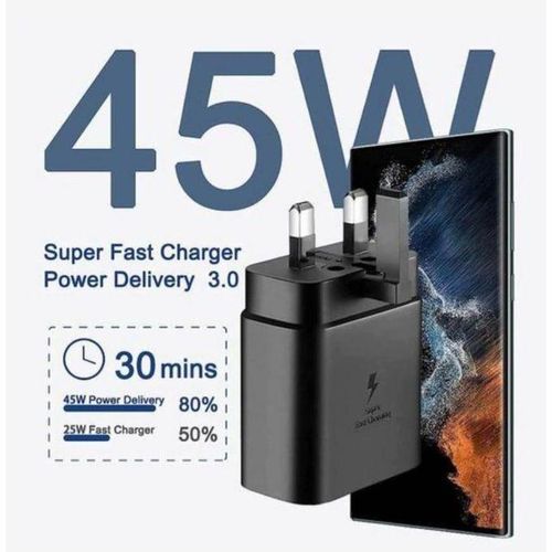 Buy now Galaxy 45 Watts Super Fast Charger adapter With Type C output Cable Not Included for Galaxy A17,A07SA06,A06S,A16,A26,A36,A56,A04 ,05,A05s, S23 Ultra Note 10/ Note 10+ 20 Ultra /S10 5G /S20 /S20+ /S20 Ultra /S21 Ultra/S22 Ultra/ Z Fold 3/ Z Flips