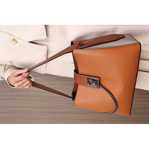 Khaki Brown Sloane Street Faux Bling Snake Crossbody bag grained leather hobo-style bucket handbag