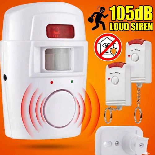 Wireless PIR Motion Sensor Alarm - 1 0 5dB Loud Anti-Theft Security System with 2 Remote Controls for Home, Shop & Office