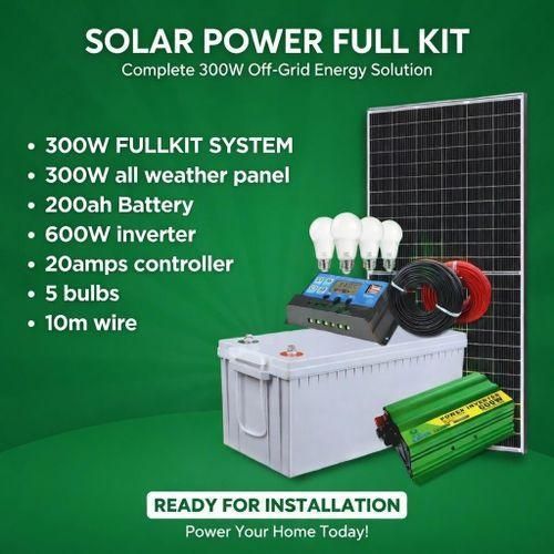 300W Solar Panel Full Kit 200Ah Solar Battery 1000W Solar Inverter 30 Ah Solar Charge Controller 5 DC Bulb 20m Cable