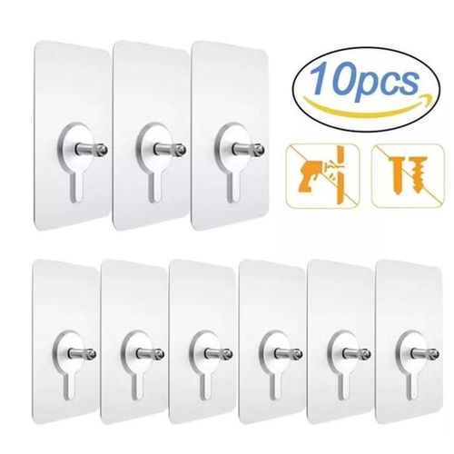 Adhesive Wall Screws Hanging Nails, 10 pcs Non-Trace No Drilling Transparent Nail Free Wall Hook for KitchAdhesive Wall Screws Hanging Nails, 10 pcs Non-Trace No Drilling Transparent Nail Free Wall Hook for Kitchen Bathroom Storage Room Tile Wall