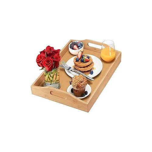 2PCS Wooden Bamboo Serving Trays Set – Rectangular Kitchen, Tea & Breakfast Trays