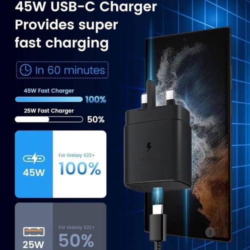 45W Super Fast Charging USB-C Power Adapter PD 30 Fast Charger Wall Adapter for Galaxy Smartphones Tablets USB-C Laptops High-Speed Compact Travel Charger with Safe Protection Technology