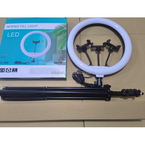14-Inch QX360 LED Ring Light 36W with Stepless Dimming 200cm Tripod Rotating Phone Holder for YouTube Photography Zoom