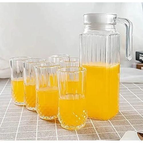 7Pcs Quality WaterJuiceCocktail Set 6 Glasses 1 Jug