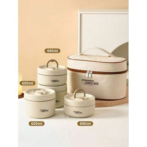 4-In-1 Insulated Lunch Box Set with Thermal Carry Bag - Stainless Steel Leak-Proof Food Containers for Office School