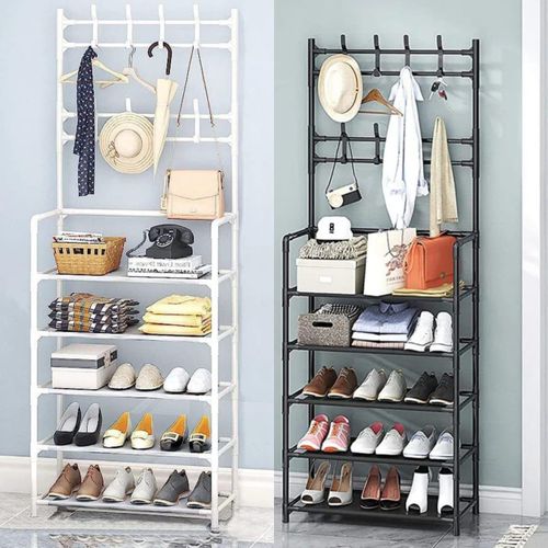 Garment Rail Shoe Bench Coat Stand Rack Hanger Coat Rack StandMetal Coat Rack Stand With Removable ShelvesFor Hall Bathroom