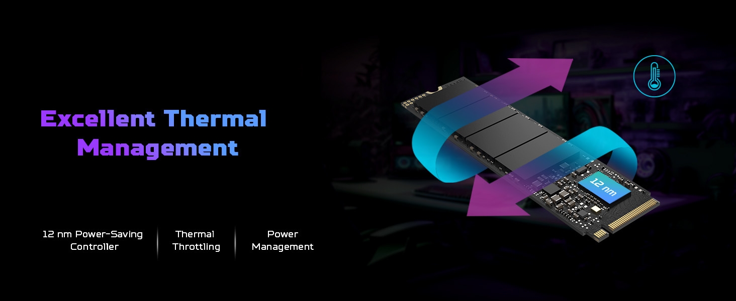 Excellent Thermal Management  12 nm Power-Saving Controller  Thermal Throttling  Power Management