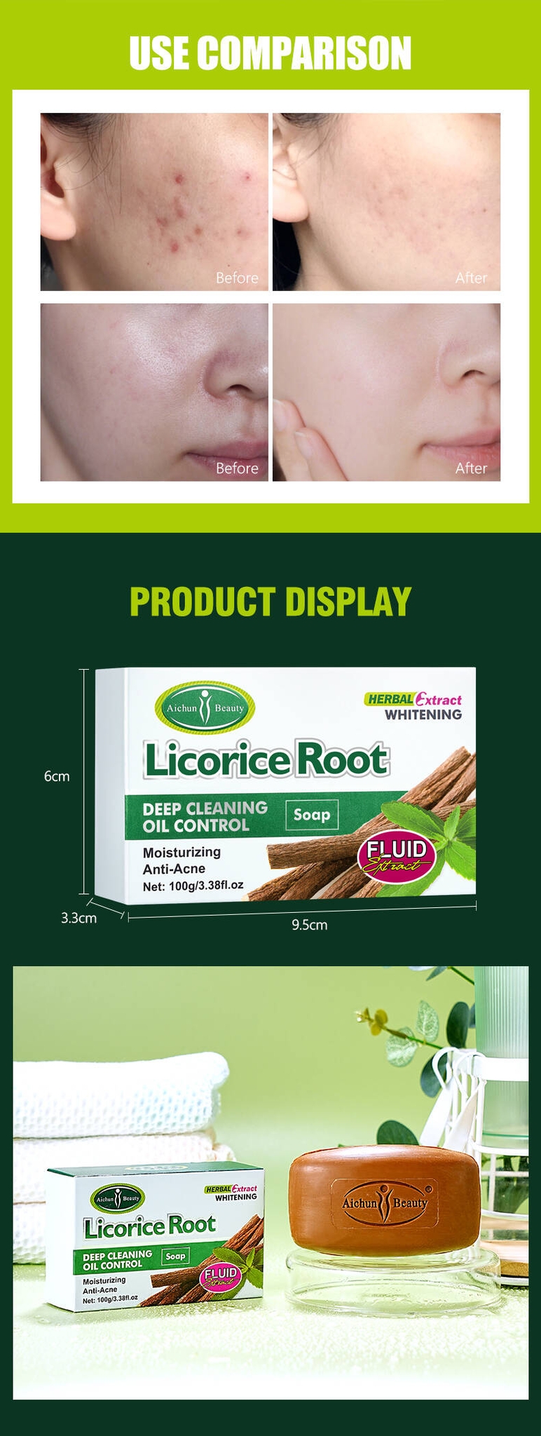 Aichun Beauty Herbal Licorice Root Bar Soap Double Whitening Cleaning Anti Acne Soap For Face And Body