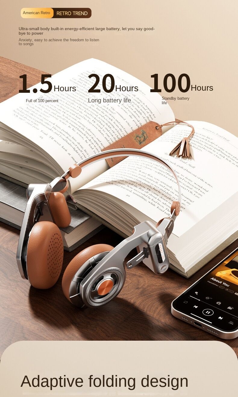 Retro for Bluetooth Headset Cross-Border Binaural Metal Sports Headset with Long Endurance for Mobile Phone Use