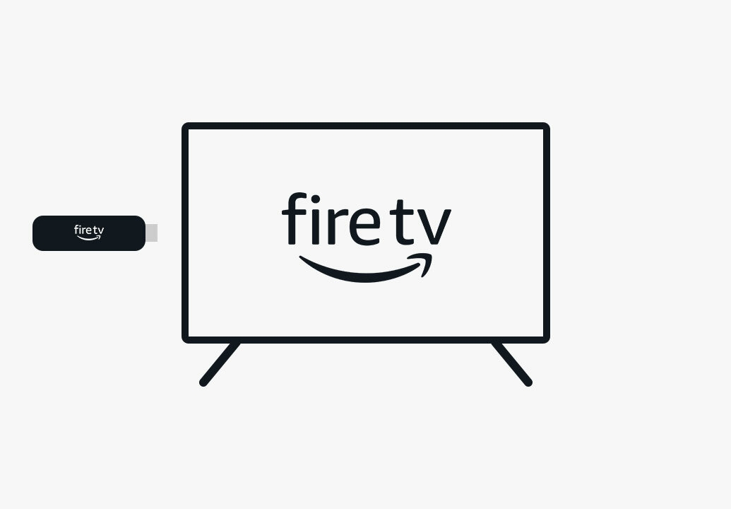 Illustration of Fire TV Stick 4K: Candy bar-shaped device with an HDMI connector on one end and a USB-C socket on the side, pointing towards the side of a Fire TV HDTV.