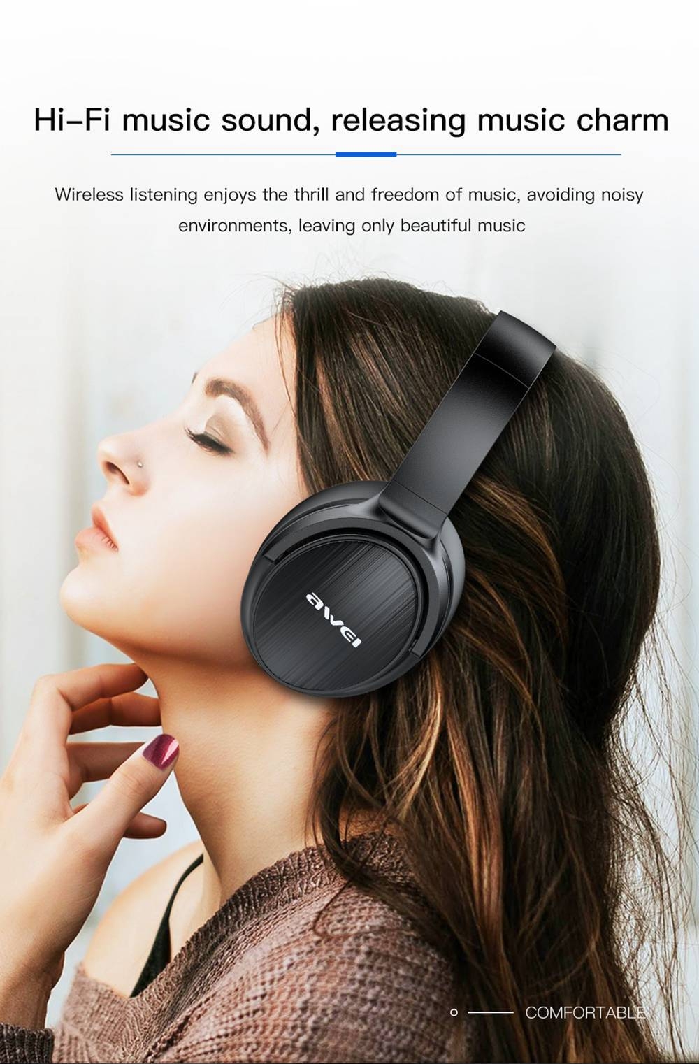 AWEI A780BL Wireless Bluetooth 5.0 Headphone IPX5 Waterproof Foldable Headset - Gray