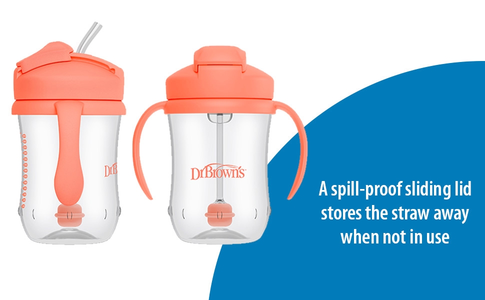 Travel-friendly lid slides open while baby drinks and keeps straw clean when closed