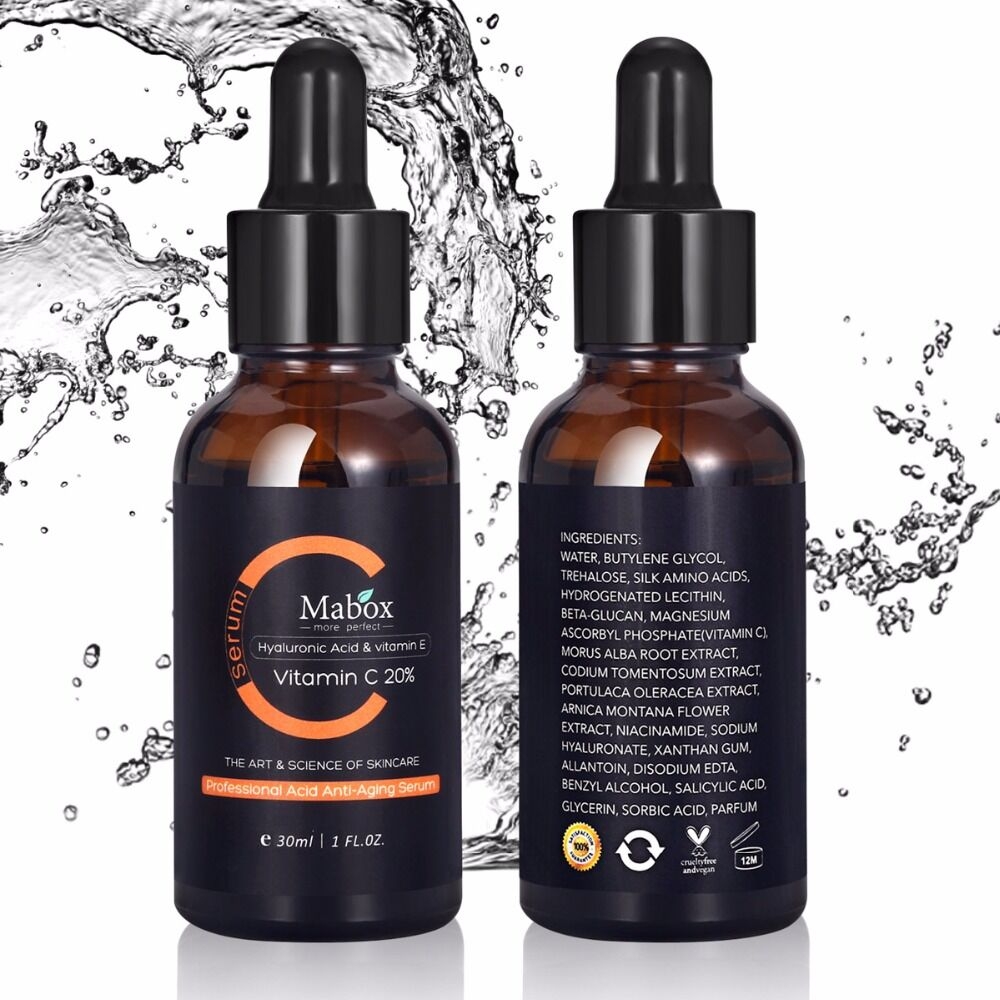 Mabox Vitamin C Whitening Serum Hyaluronic Acid Face Cream & Vitamin E - Organic Anti-Aging Serum for Face Eye Treatment 30ML