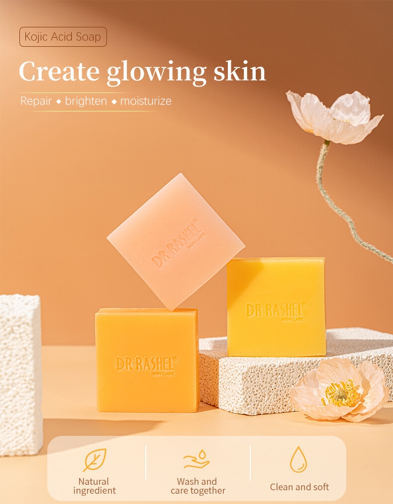DR RASHEL Deep Cleansing Lighten Dark Spots Brightening Kojic Acid Vitamin C Collagen Papaya Turmeric Soap