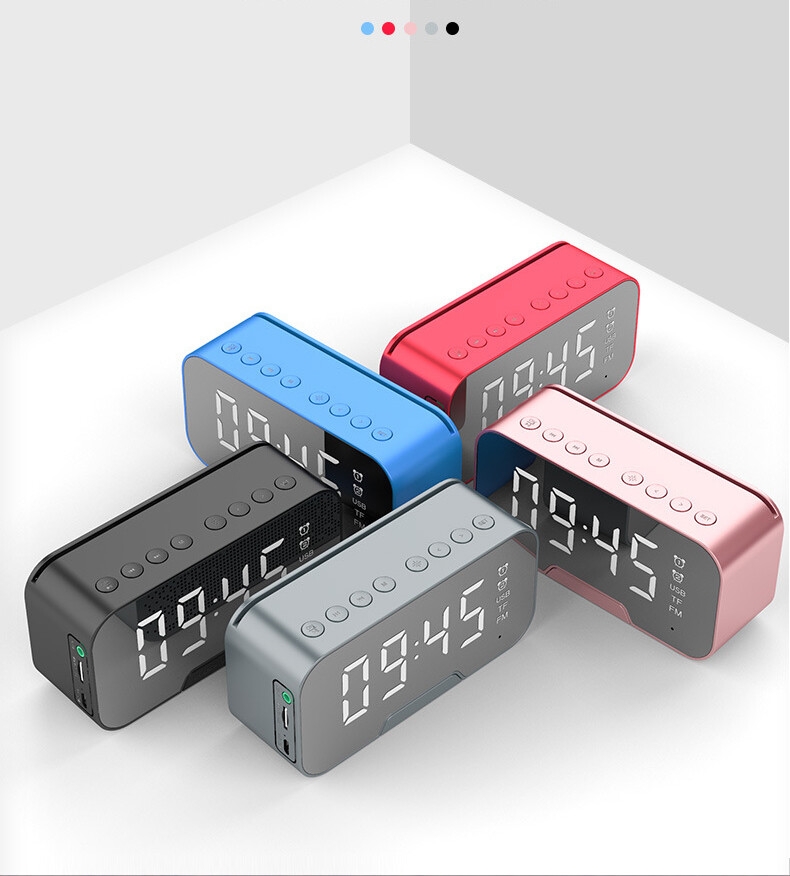 Mirror desk clock with BT speaker digital LED light desk & table FM radio alarm clock electronic calendars 2020 Amazon