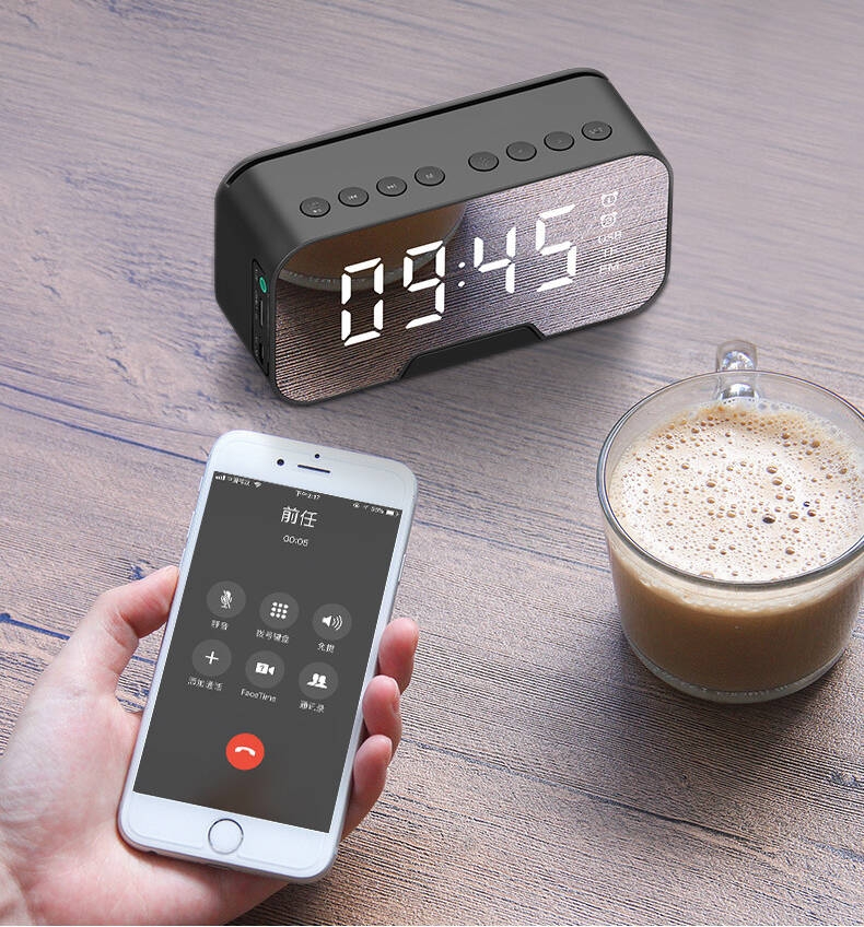 Mirror desk clock with BT speaker digital LED light desk & table FM radio alarm clock electronic calendars 2020 Amazon