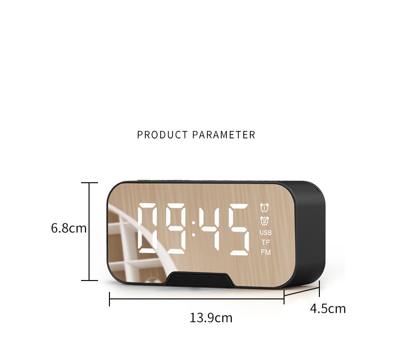 Mirror desk clock with BT speaker digital LED light desk & table FM radio alarm clock electronic calendars 2020 Amazon