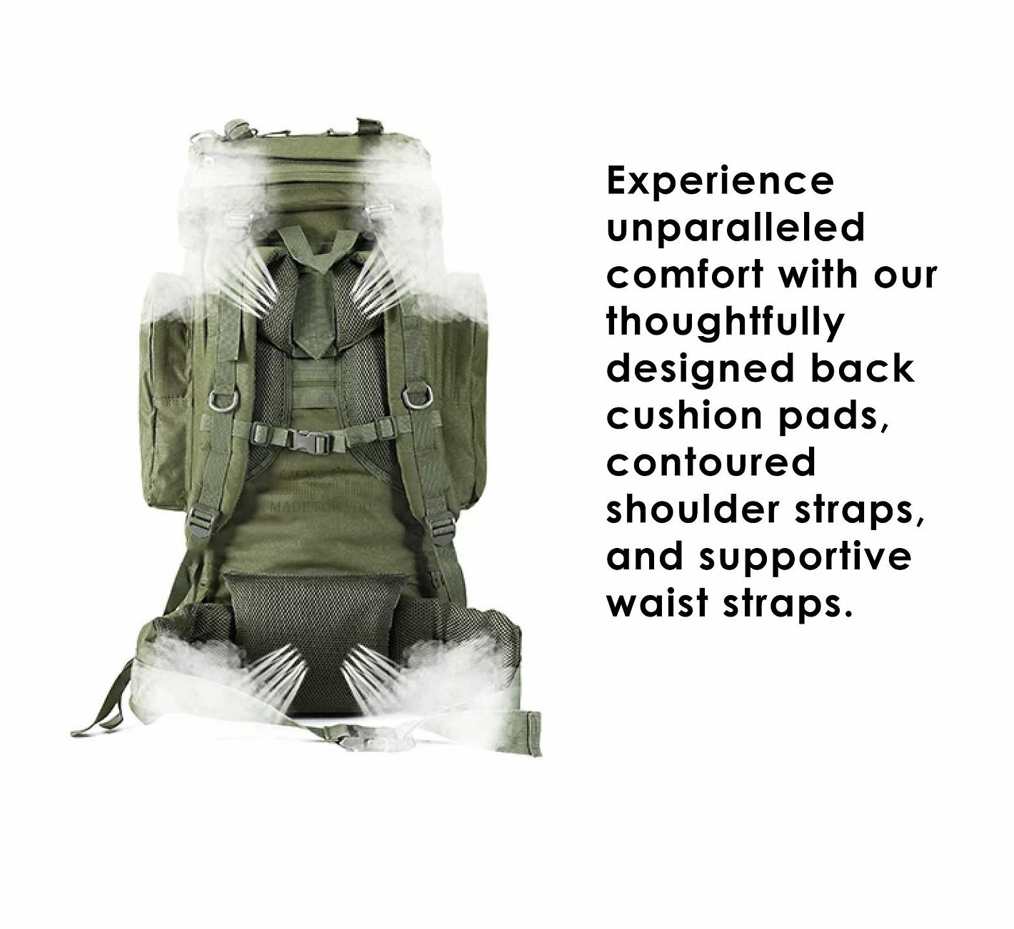 Jungle green tactical backpack with ample storage for camping, hiking, and travel.
