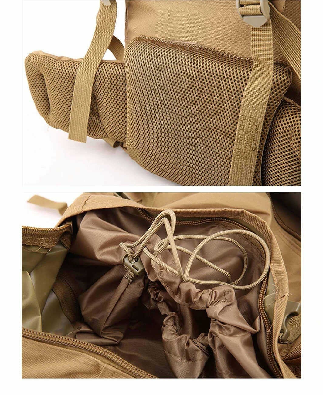 Large waterproof camping & hiking backpack with Molle system for travel and military use.