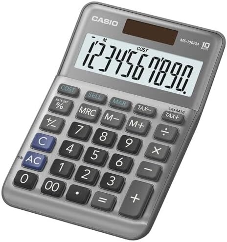 CASIO MS-100FM Desk Calculator 10-Digit, Metal Front, Tax, Cost/Sell/Margin