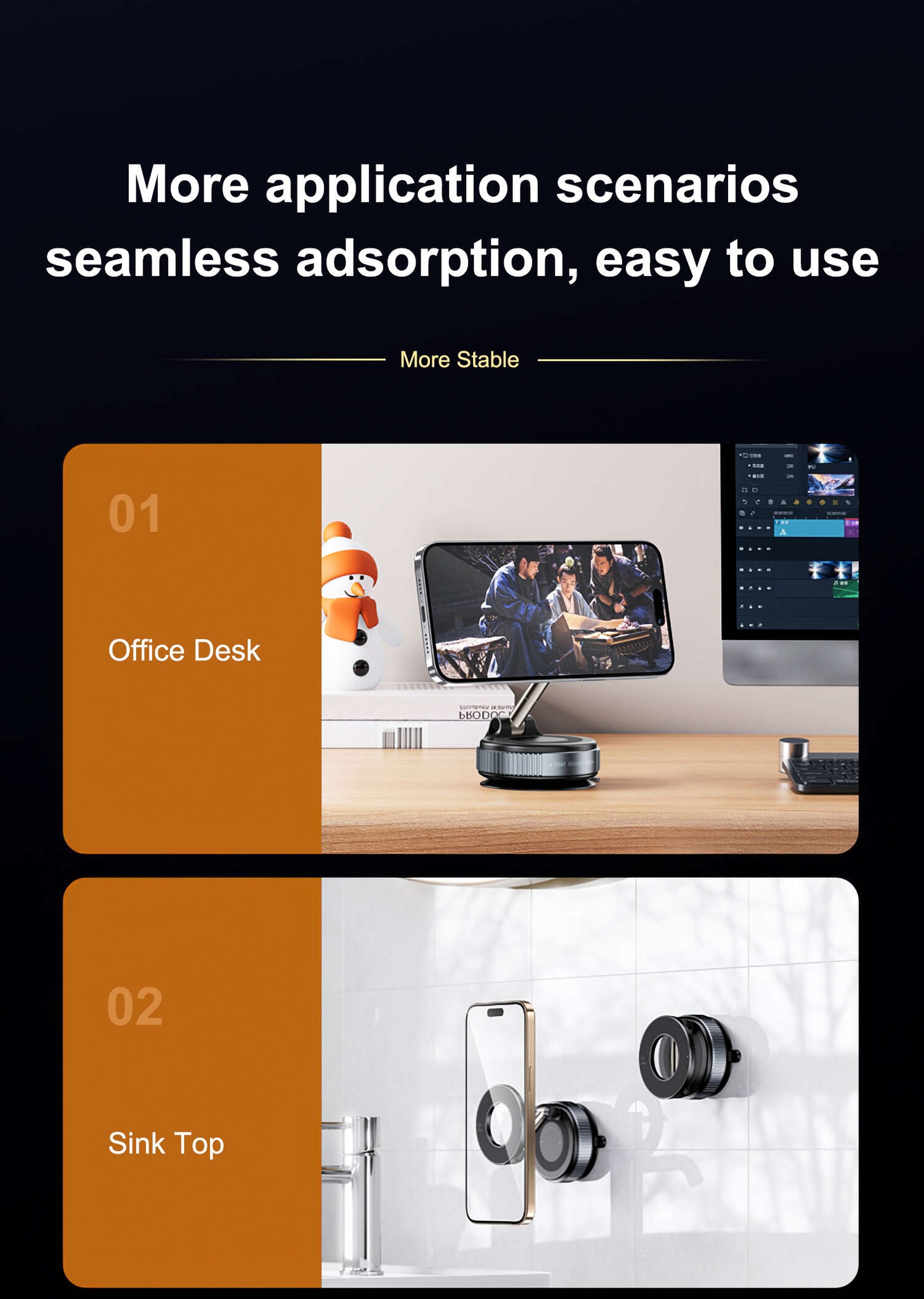 Powerful Magnet Technology Large Silicone Vacuum Suction Bracket for Mobile Phones Cars Dashboard Rotating Folding Storage