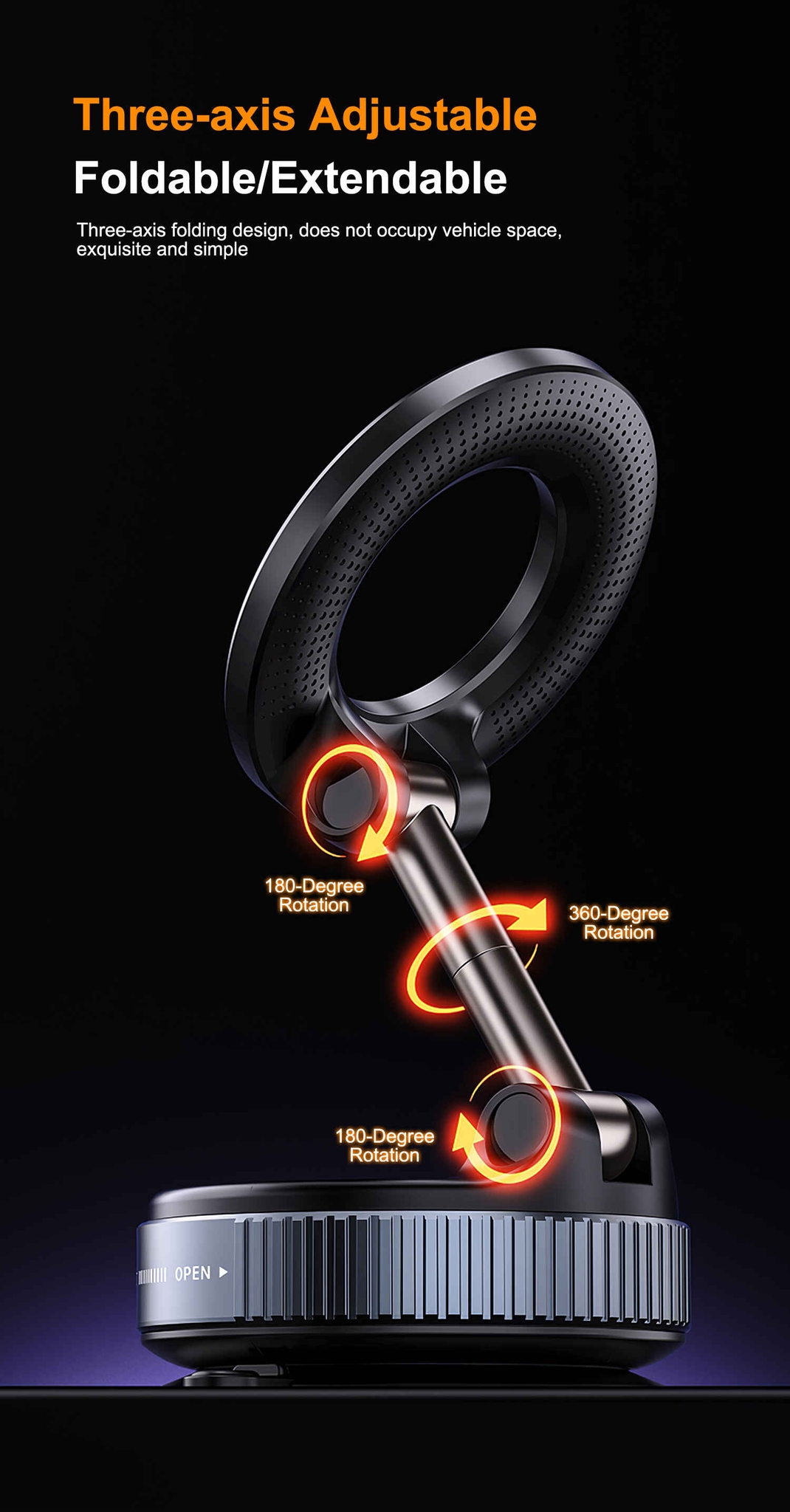 Powerful Magnet Technology Large Silicone Vacuum Suction Bracket for Mobile Phones Cars Dashboard Rotating Folding Storage