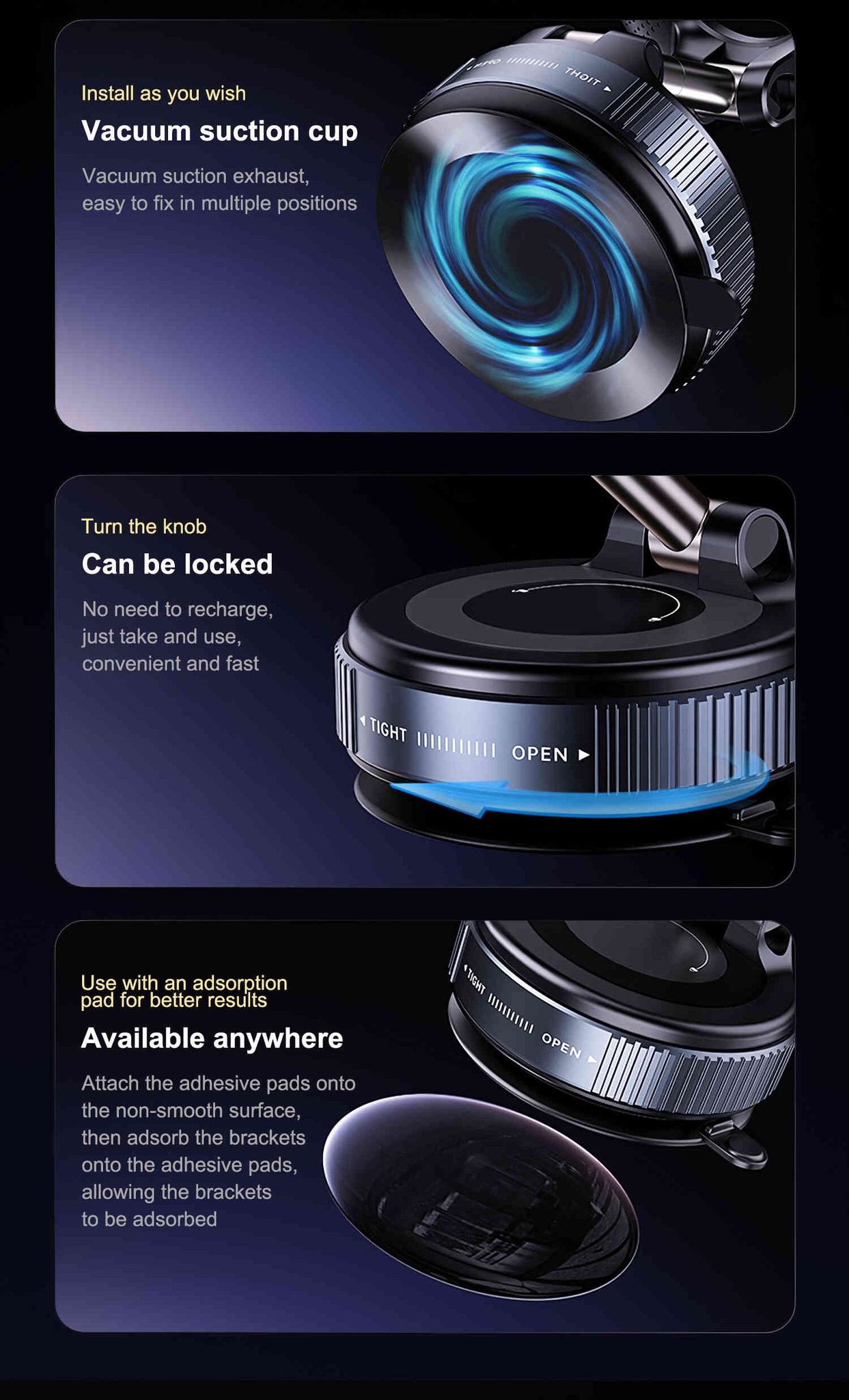 Powerful Magnet Technology Large Silicone Vacuum Suction Bracket for Mobile Phones Cars Dashboard Rotating Folding Storage