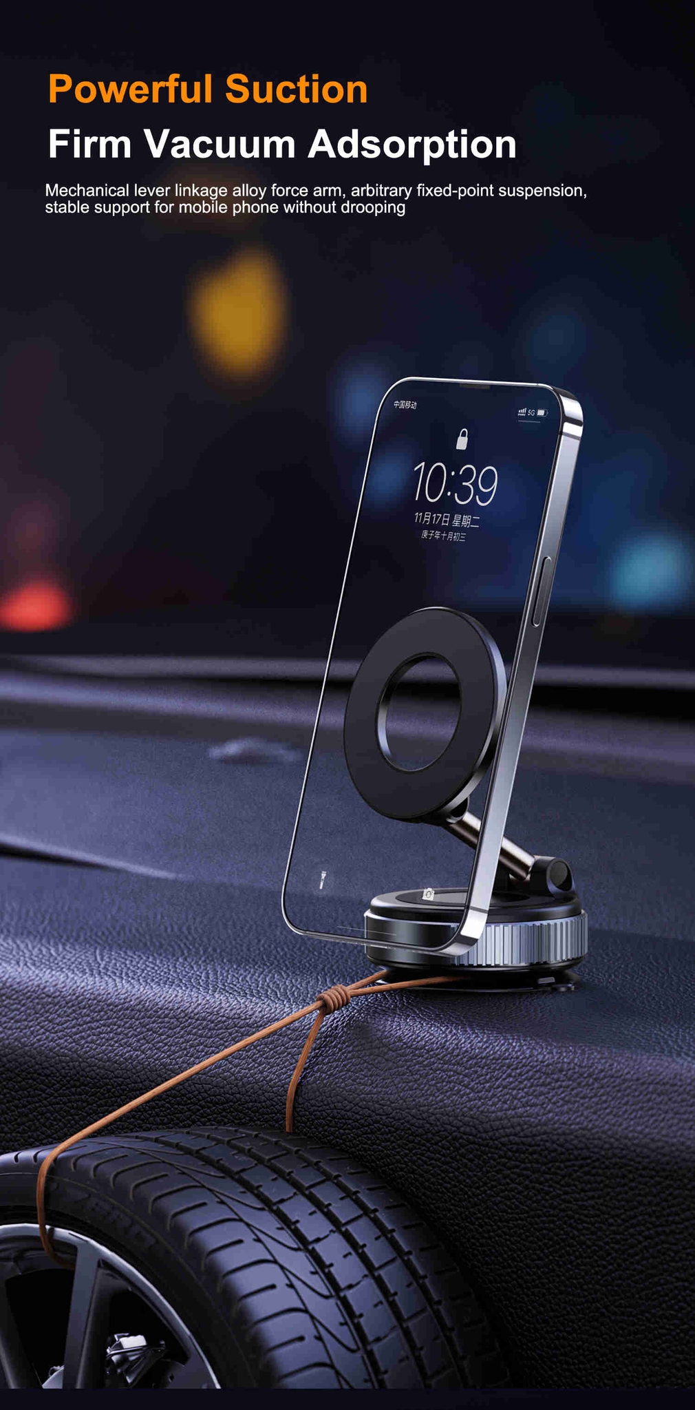 Powerful Magnet Technology Large Silicone Vacuum Suction Bracket for Mobile Phones Cars Dashboard Rotating Folding Storage