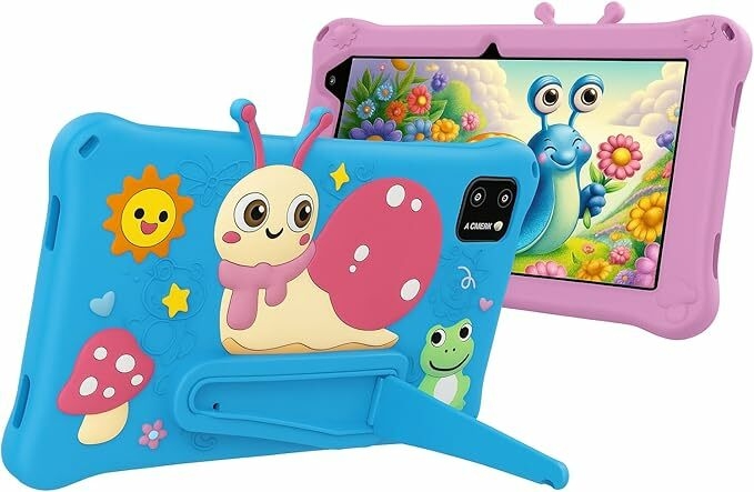Kids Tab M750, 7-inch Android Tablet, 64GB ROM, 4GB RAM, 4G LTE, Wi-Fi, Dual Camera, Kid-Proof Case, Pink/Blue