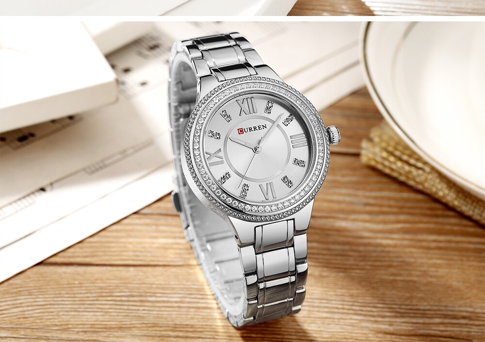 CURREN Luxury Brand Rhinestone Stainless Steel wrist Watch FOr Women- 9004  - Daraz.pk
