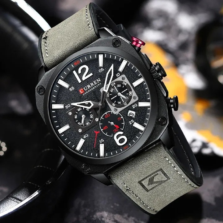 CURREN 8398 Fashion | Casual Luxury Brand for Modern Man Fashionable Leather Strap Quartz Movement Multi-Chronograph Functional Arab Numeral Markers