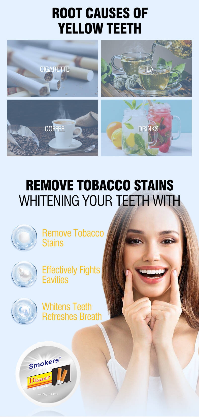 Disaar Effectively Remove Whitens Teeth Natural Whitening 50g Smokers Tooth Powder