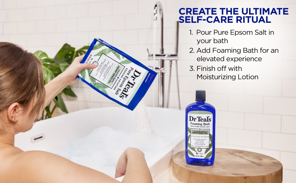 woman in bath pouring epsom salt