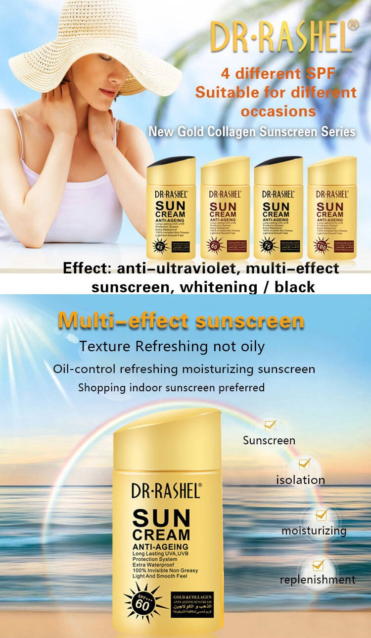 DR.RASHEL Sun cream spf 60 Anti-Aging Moisturizer UV protector waterprl Sunscreen Lotion Gold collagen sun block cream