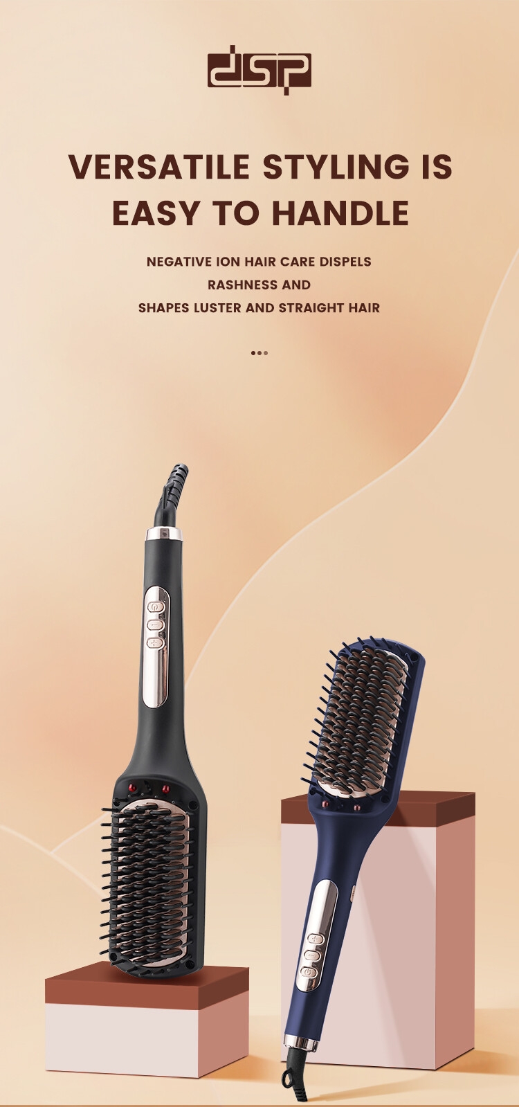 DSP Professional Private Label Hot Dryer Electric Comb One Step Hair Brush Ionic Hair Straightener Comb Styling Tool