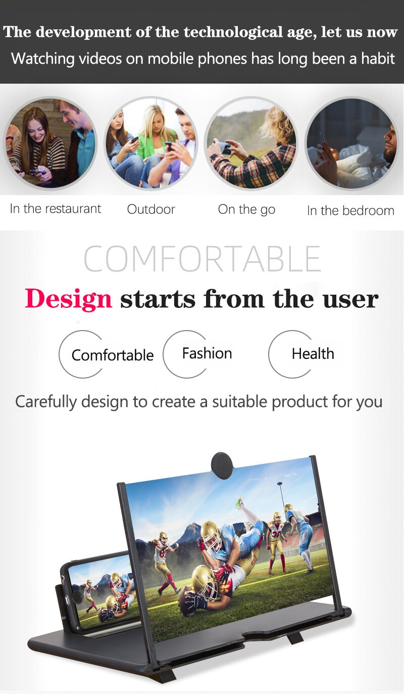 10英寸高清视频放大器支架3D手机屏幕放大镜折叠手机桌支架，用于电影和游戏