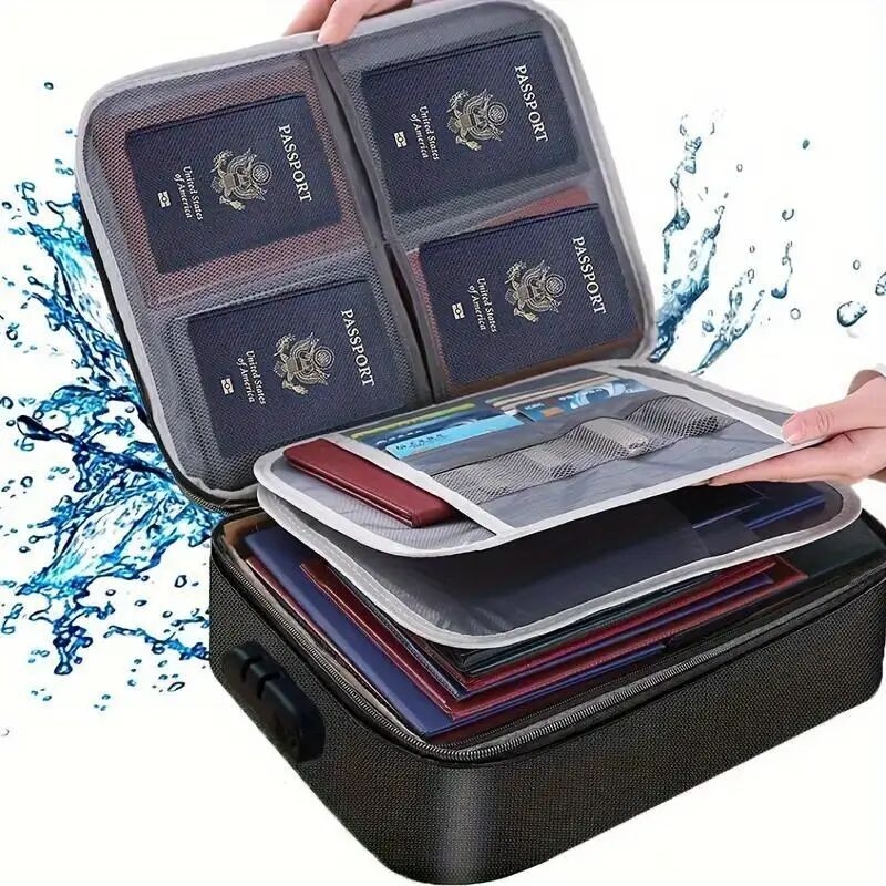 1pc document storage bag lock waterproof document bag office large capacity id bag business card bag bill document organizer bag household registration book passport storage bag for storage documents certificates black 6