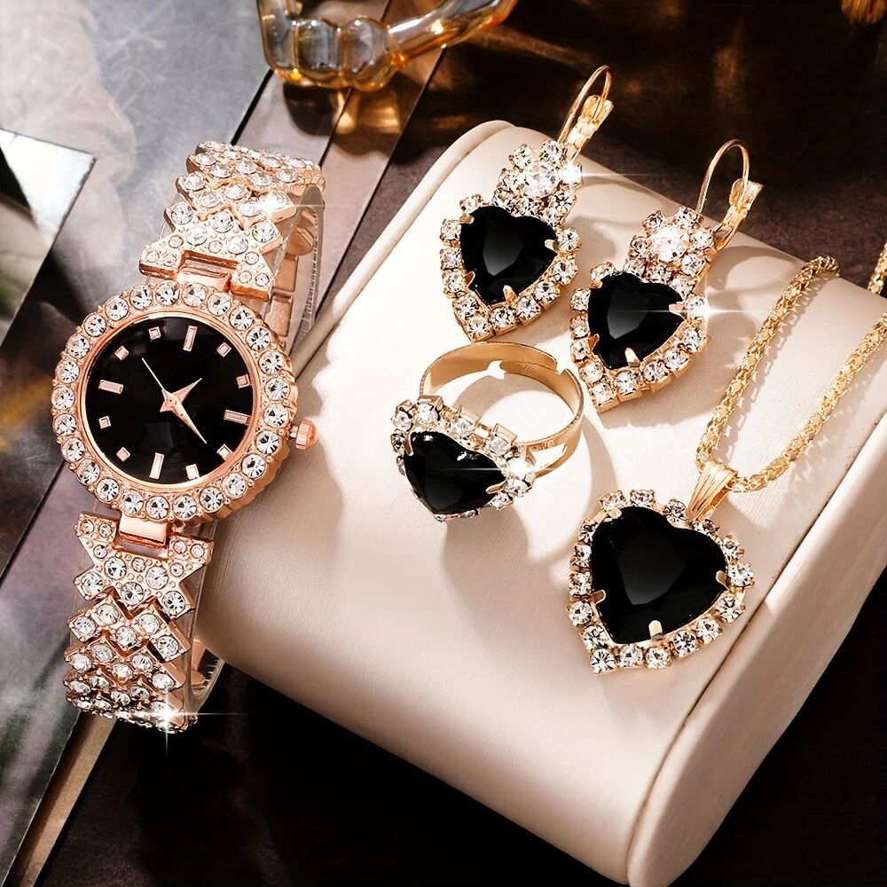 5pcs set womens fashion retro quartz watches crystal jewelry set details 1
