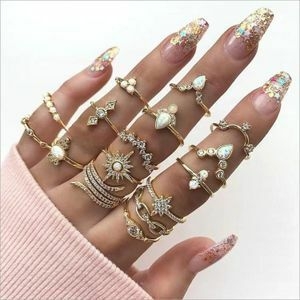 17 In 1 Knuckle Ring Set Love Rhinestone Rings For Women