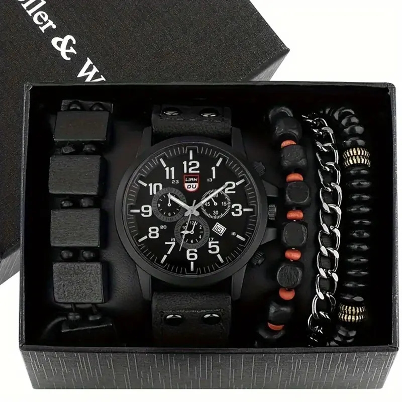 1pc bracelet 1pc mens quartz watch 4pcs bracelets set ideal choice for gifts black watch 4 bracelets 12
