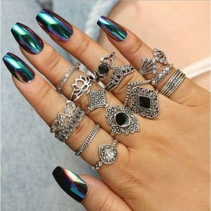 15 In 1 Knuckle Ring Set Love Rhinestone Rings For Women 