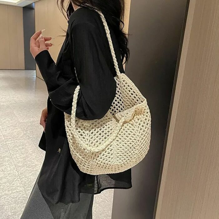 Summer Handmade Straw Mesh Bag (milk color)