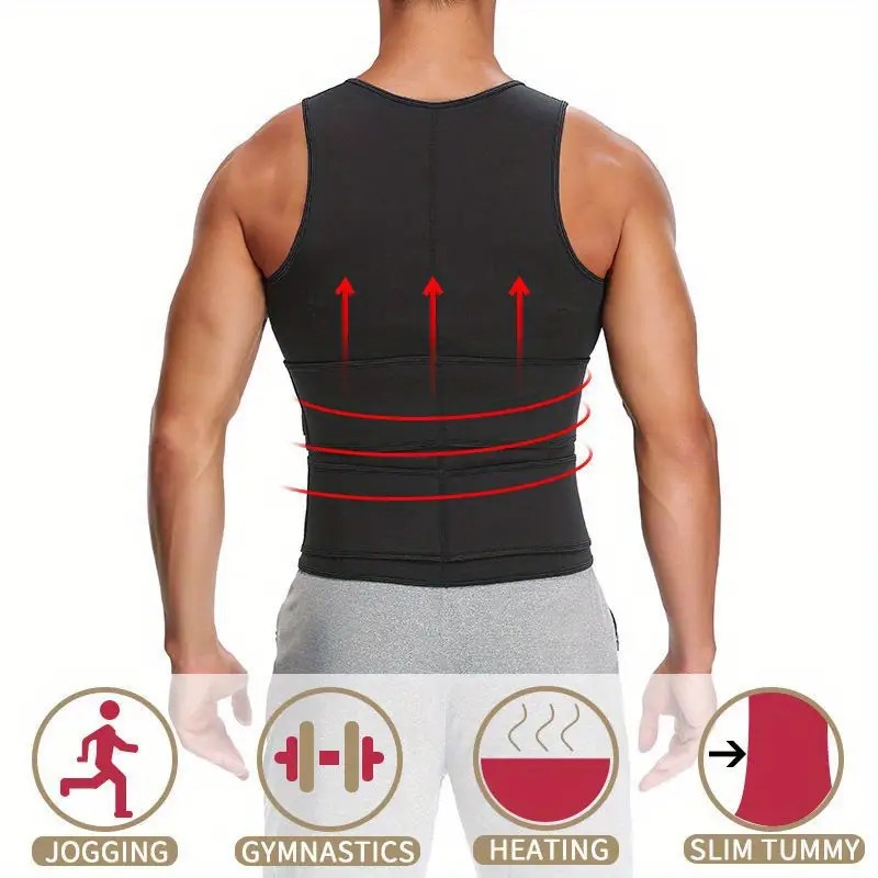 mens compression sweat sauna vest new slimming suit for students waist belts body shaper back support tank top for workout fitness gym details 4
