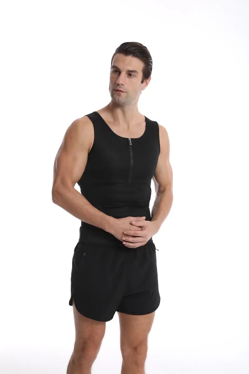 mens compression sweat sauna vest new slimming suit for students waist belts body shaper back support tank top for workout fitness gym details 16